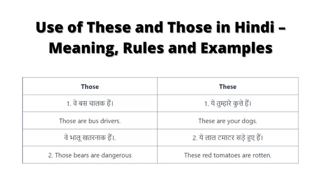 Use of These and Those in Hindi