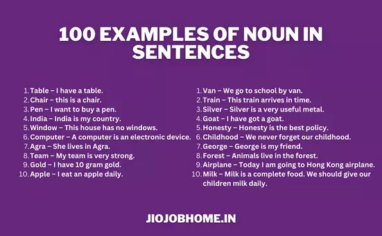 100 Examples of Noun in Sentences