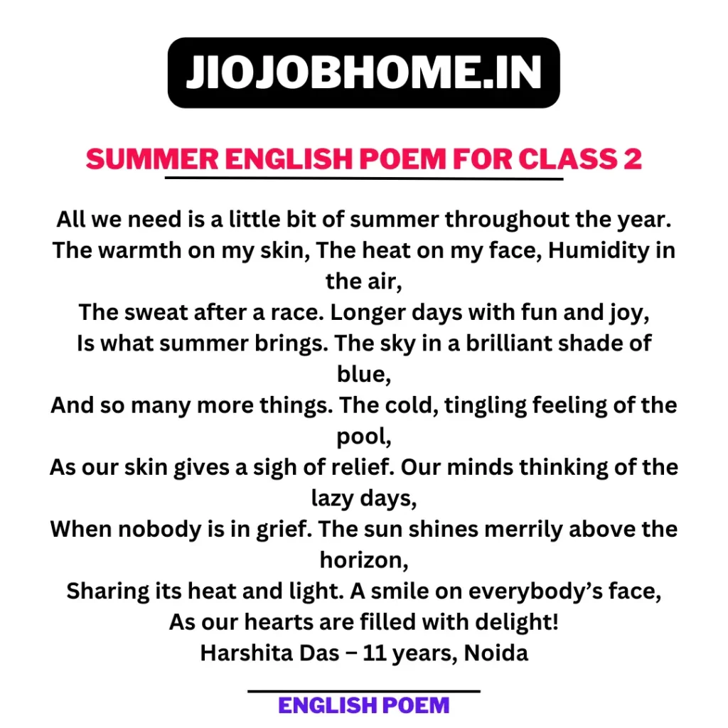 Summer English Poem For Class 2–Small English Poem For Class 2