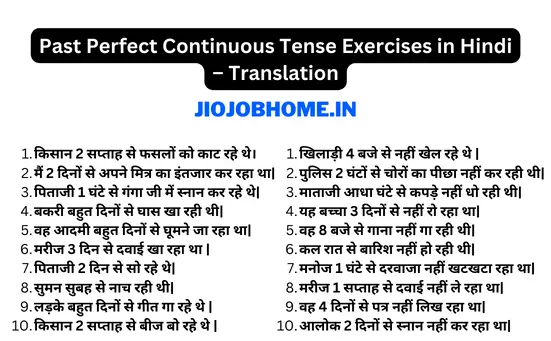 Past Perfect Continuous Tense Exercises in Hindi – Translation