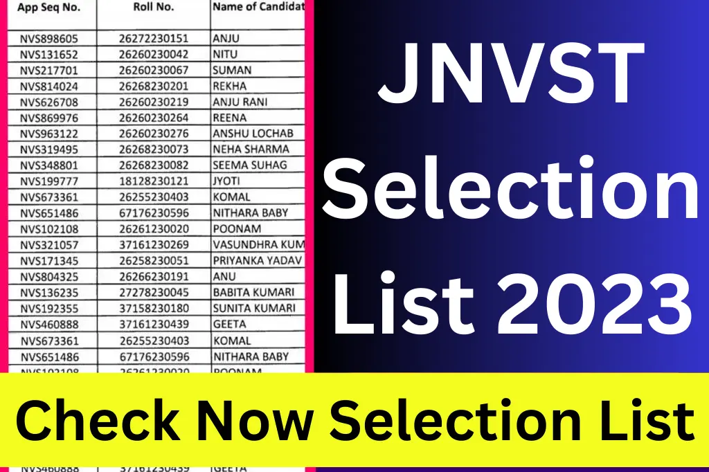JNVST Selection List 2023 [Out] Navodaya Vidyalaya VI Result Direct Link