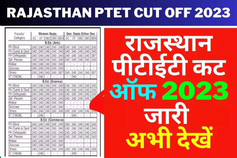 Rajasthan PTET Cut Off 2023 Check Category–wise SC ST OBC GEN